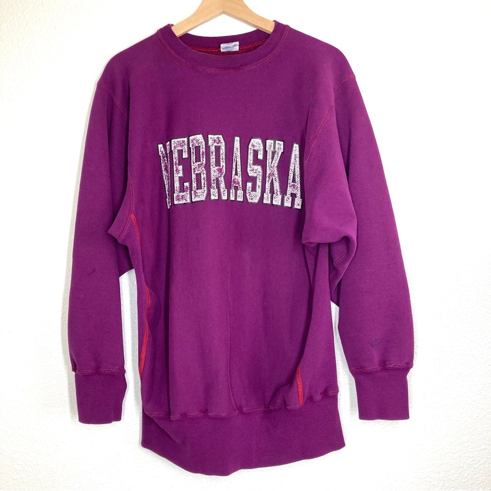 Vintage Champion Nebraska Chunky Sweatshirt Women's XL Purple Red White Logo 90s